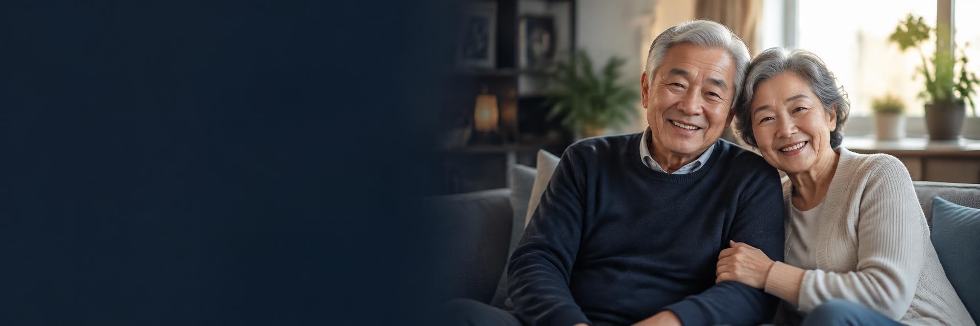 A smiling senior couple at home