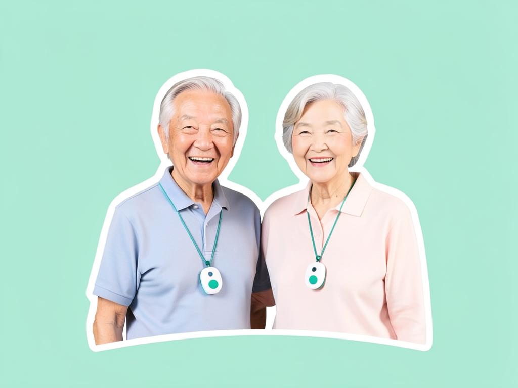 Elderly Hong Kong couple wearing EasiLink pendants